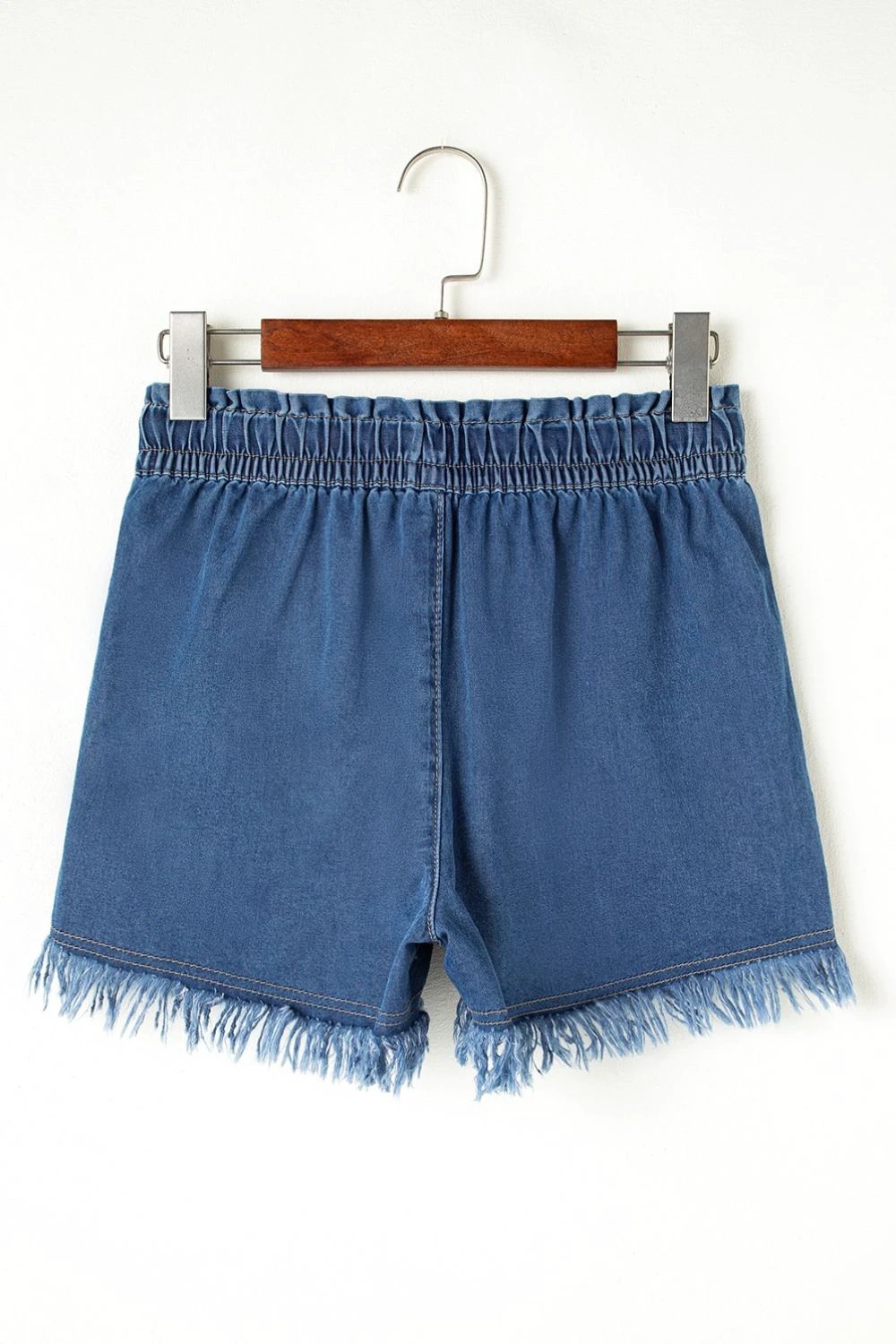 Raw Hem Drawstring High Waist Denim Shorts with Pockets by Lady Ros