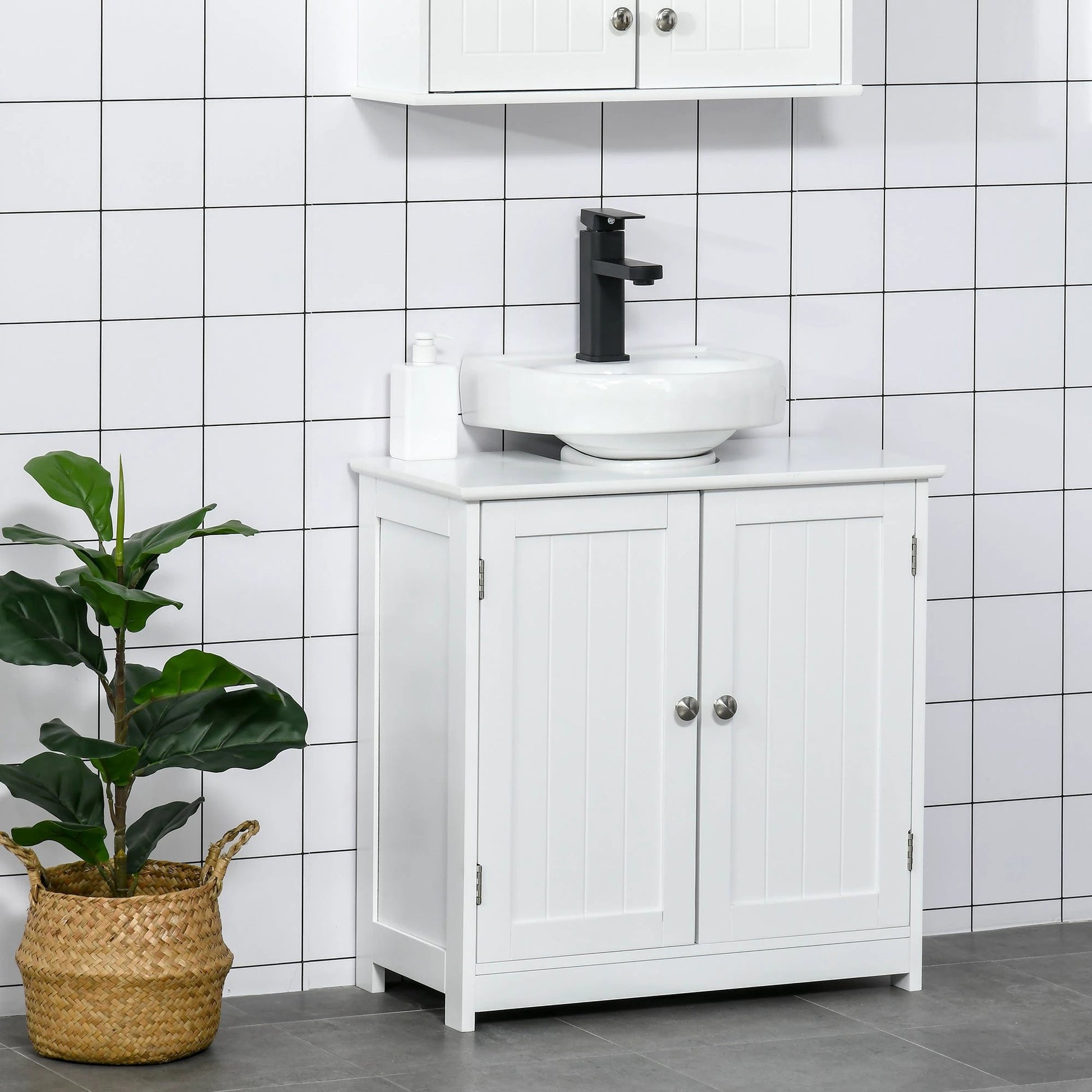 Bathroom Vanities, Bathroom Sink Cabinets With U-Shape Cut-Out And Adjustable Internal Shelf, White by GJG Denim