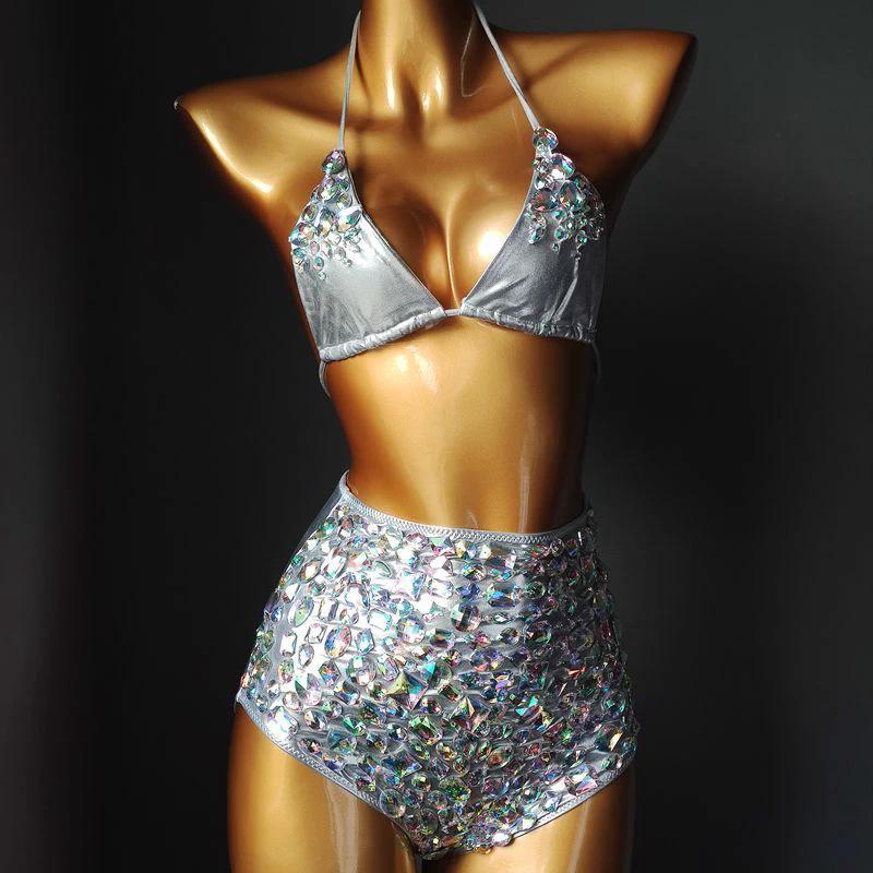 Venus Vacation Diamond Bikini Set Rhinestone Swimwear Bandage Swimsuit Sexy Women Bathing Suit Push Bling Stones Biquini by GJG Denim