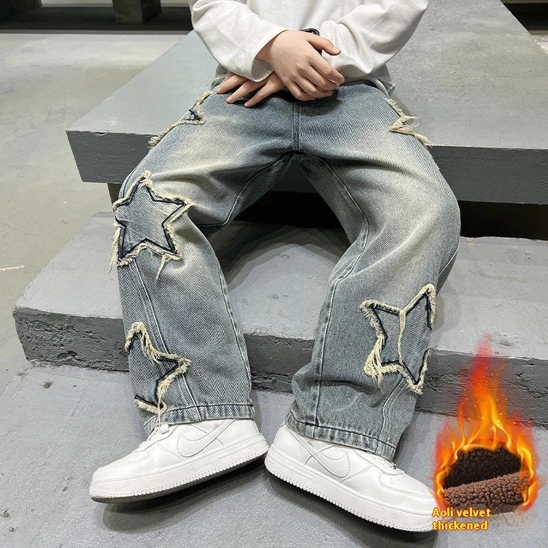 New Big Children Wide-leg Pentagram Jeans by GJG Denim