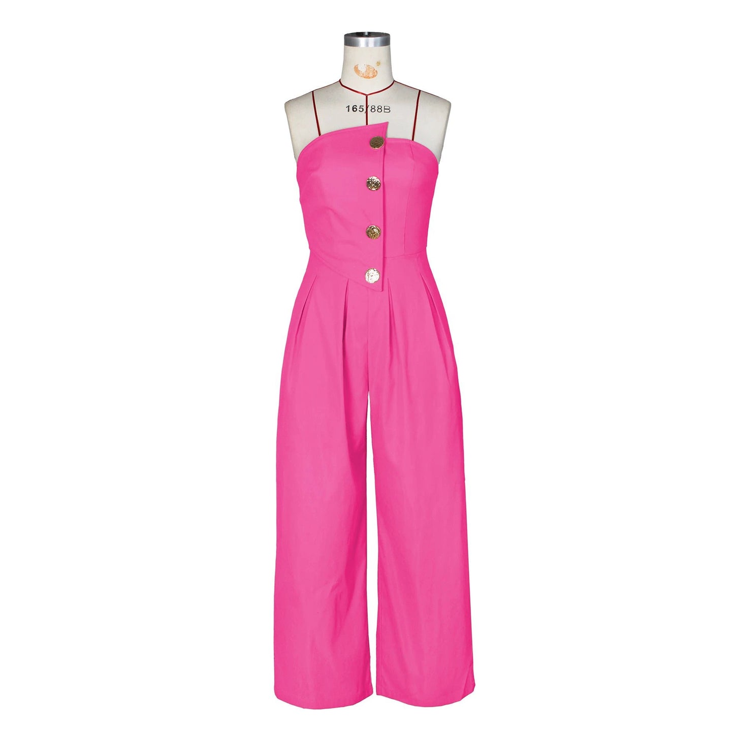 Sexy Tube Top Sleeveless Metal Button Wide Leg Jumpsuit by GJG Denim