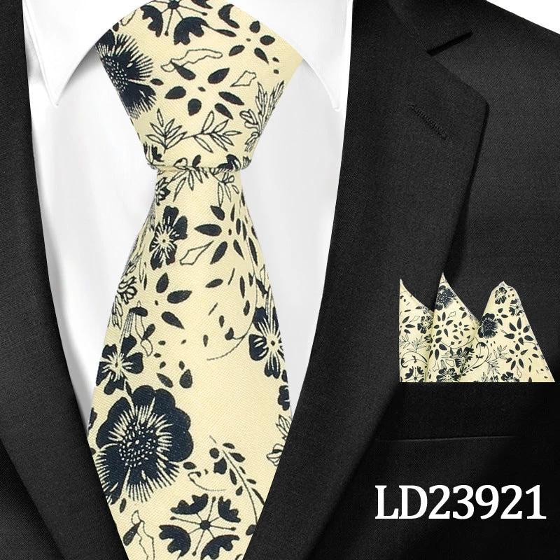 Men's Casual Cotton Floral Print 6cm Tie and Pocket Square by GJG Denim