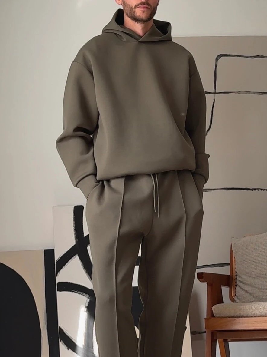 Men's Casual Hooded Sweatshirt & Elastic Waist Pants Set by GJG Denim