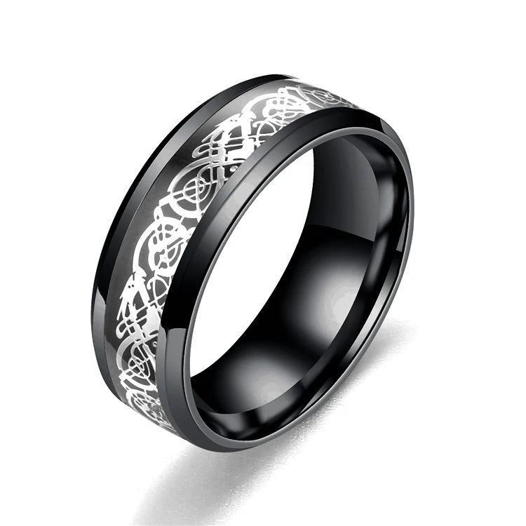 Men's Dragon Pattern Stainless Steel Rings by GJG Denim