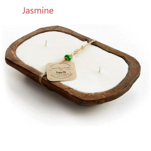 Retro Lavender Wooden Basin Candles Three Wick Aromatherapy Candle by GJG Denim