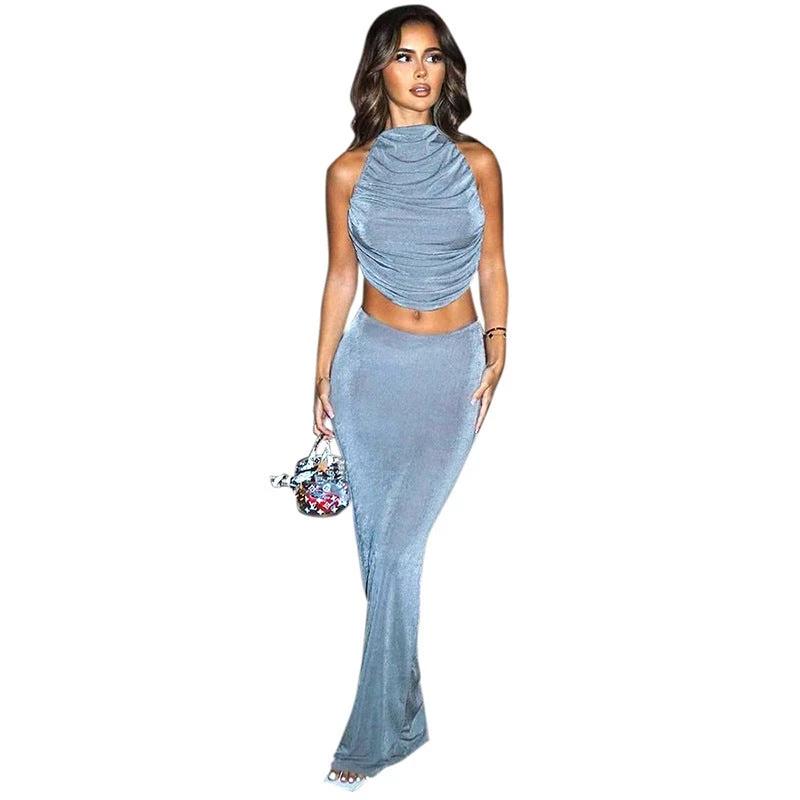 Sleeveless Halter Long Skirt Set by GJG Denim
