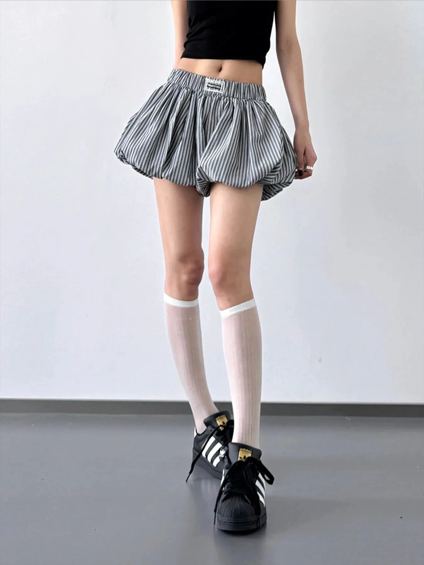 Striped Bubble Hem Casual Shorts by Lady Ros