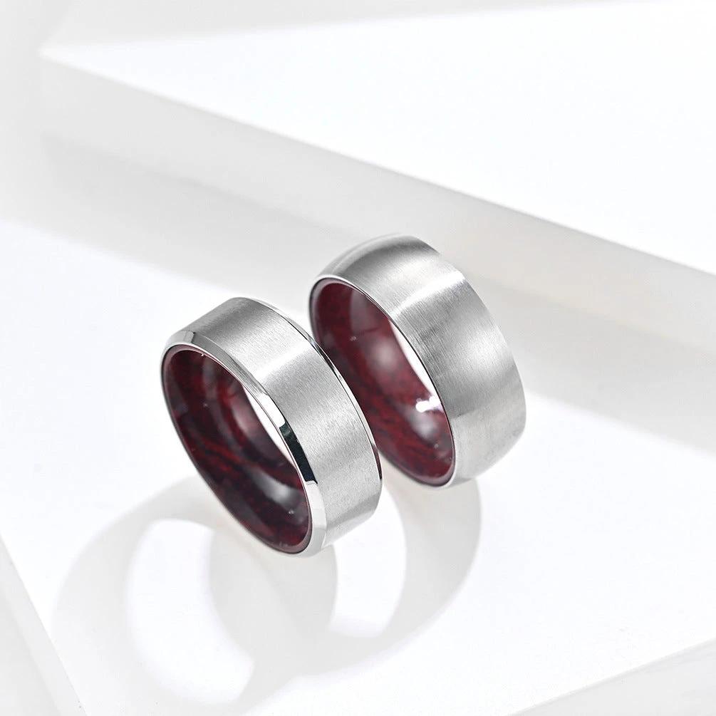 Titanium Steel Inner Inlaid Wood Surface Brushed Simple Ring by GJG Denim
