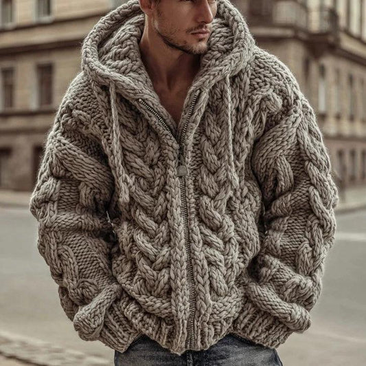 Men's Cardigan Jacket With Hood And Zipper by GJG Denim