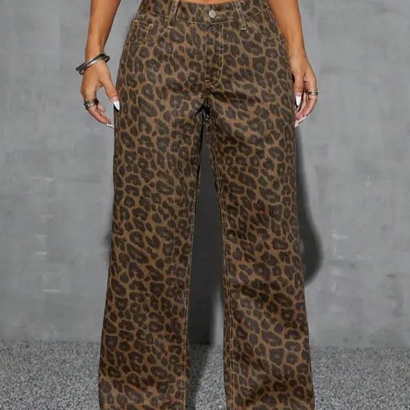 Retro Leopard Print High-waist Jeans by GJG Denim
