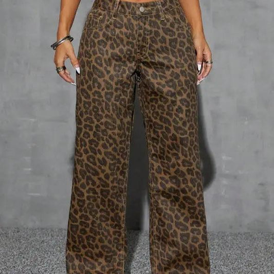 Retro Leopard Print High-waist Jeans by GJG Denim