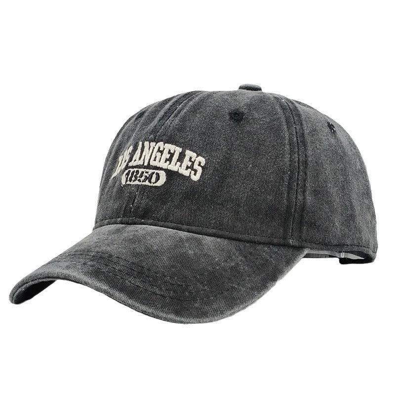 Men's Retro Washed Distressed "Los Angeles" Embroidered Peaked Cap by GJG Denim
