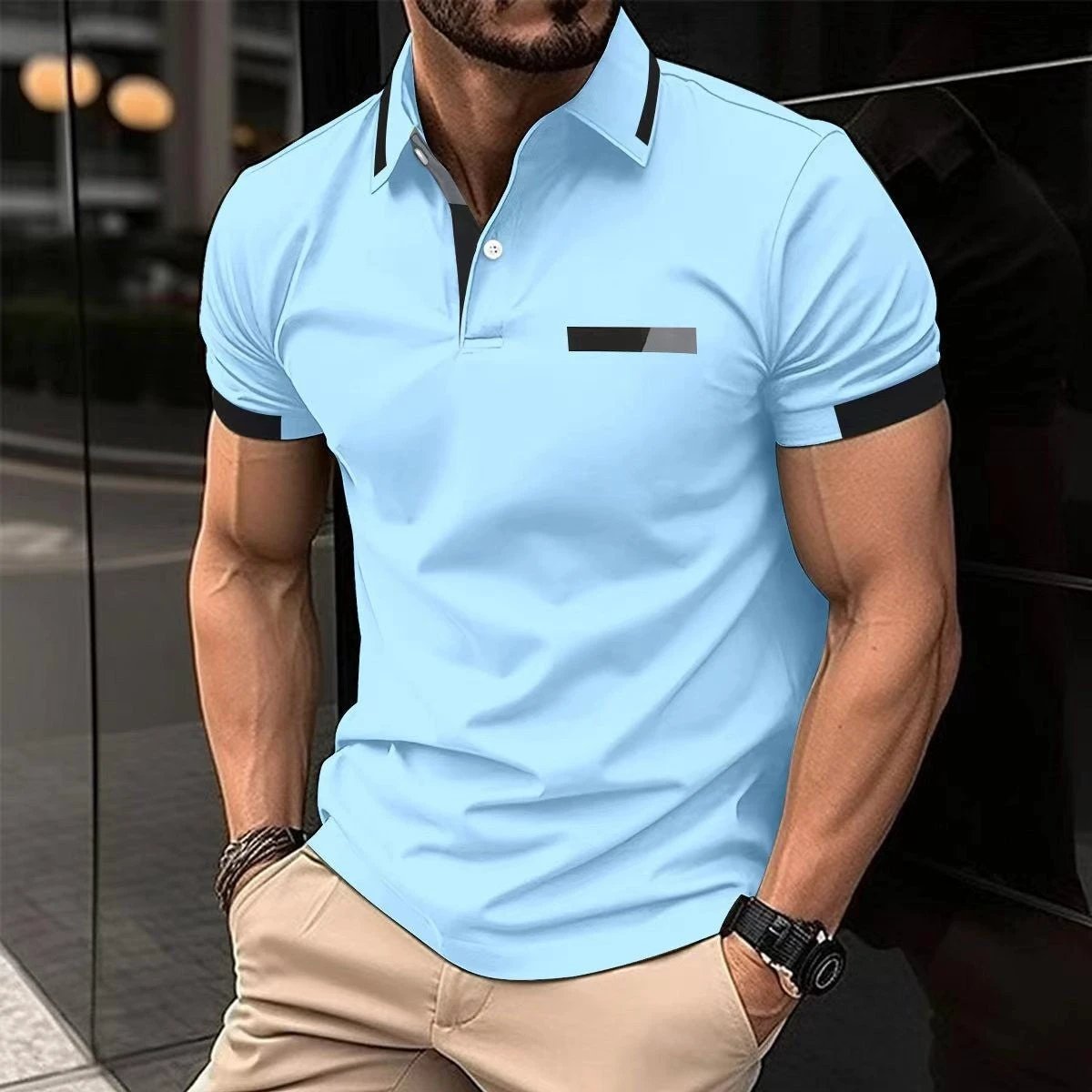 Men's Casual Polo Shirt Faux Pocket by GJG Denim