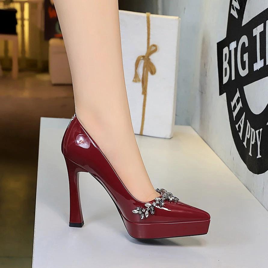 Patent Leather Platform Stiletto Pumps For Women by GJG Denim