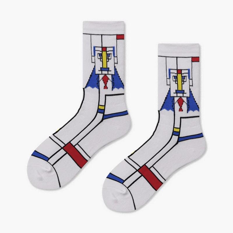 Men's Creative And Minimalist Printed Casual Breathable Mid Length Socks by GJG Denim