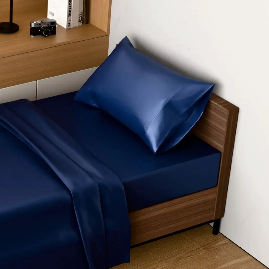Satin Bed Sheets, Twin Size Sheets Set, 3 Pcs Silky Bedding Set With 15 Inches Deep Pocket For Mattress Twin, Navy Blue by GJG Denim