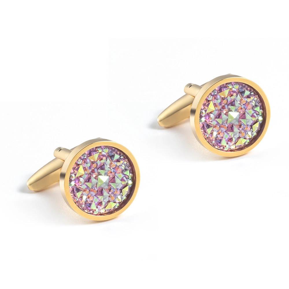 Men's Round Inlaid Rhinestone Cufflinks by GJG Denim
