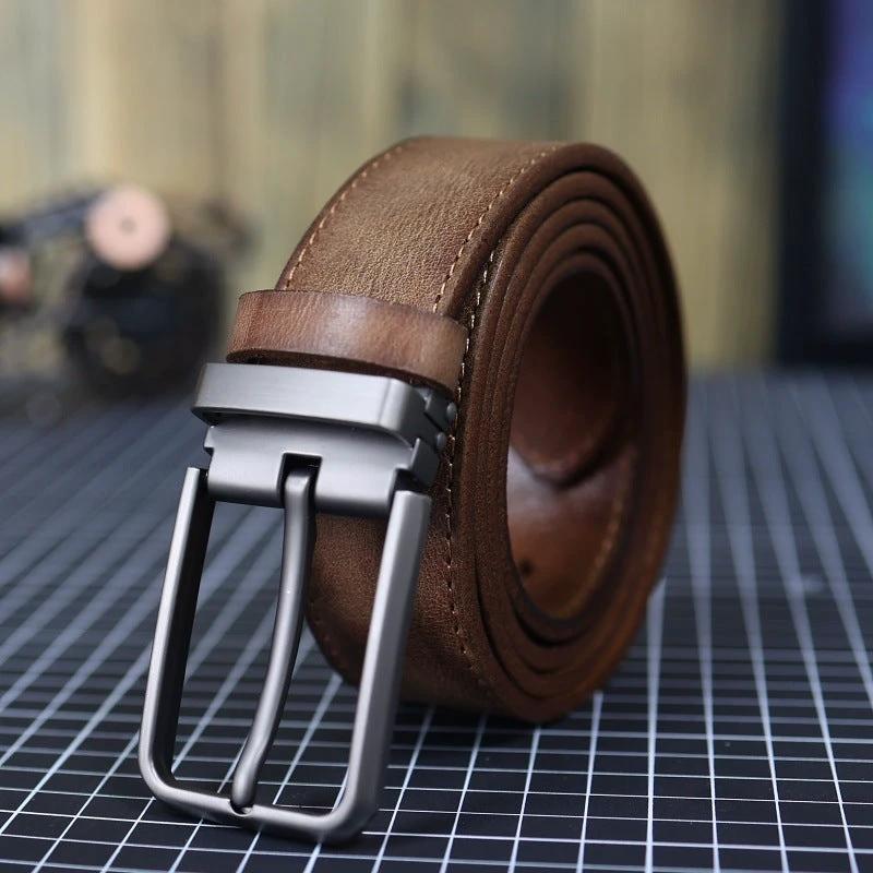 Men's Vintage Genuine Leather Belt With Pin Buckle by GJG Denim