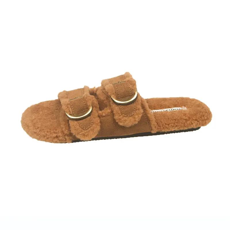 Flat Soled Lambswool Birkie Slippers For Women by GJG Denim