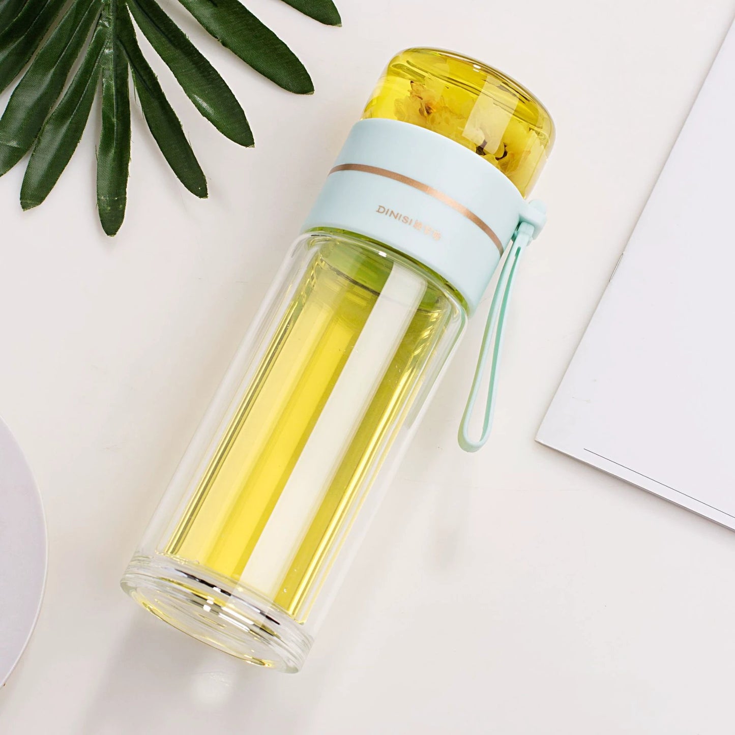 Glass Water Bottle With Tea Infuser Filter Tea Separation Double Wall Glass Bottle Leakproof by GJG Denim
