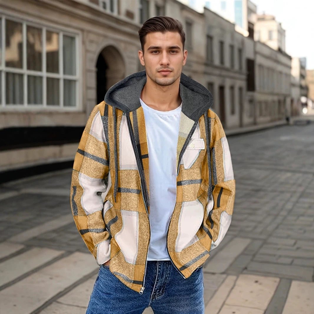 Men's Flannel Jacket Zipper Hooded Jacket by GJG Denim