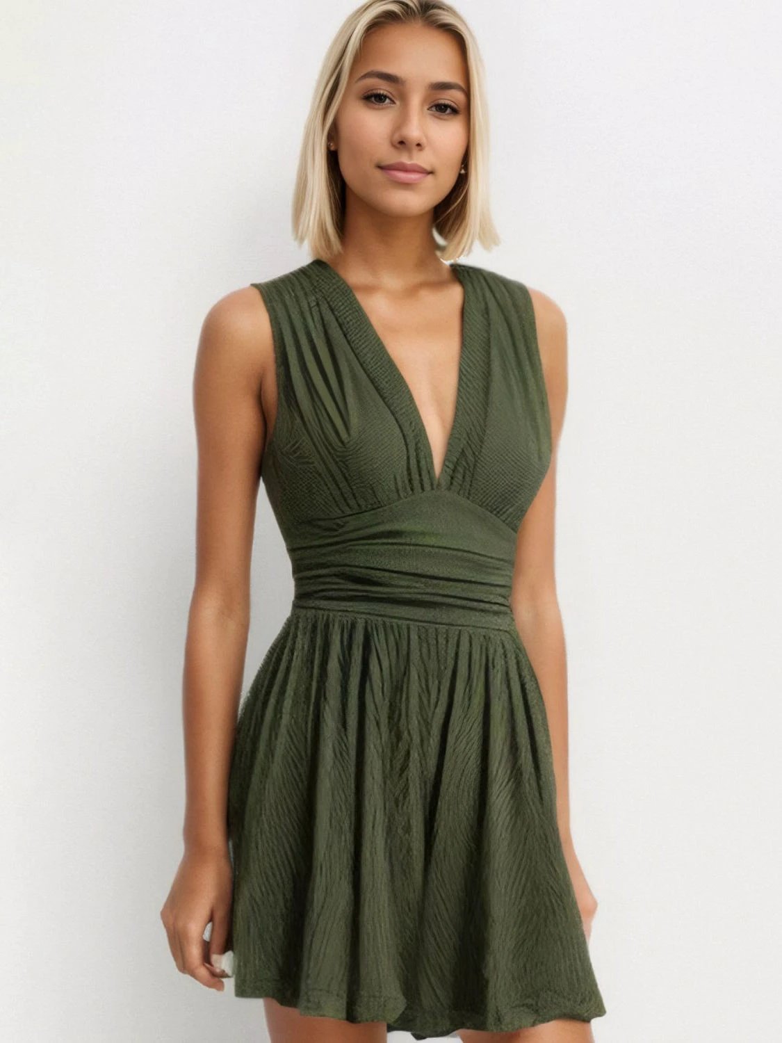 Ruched Plunge Sleeveless Romper by Lady Ros