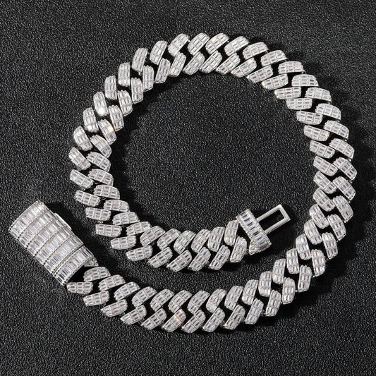 Men's Wide Cubic Zircon Rhombus Cuban Chain Flap Buckle (16 inch, 18 inch, 20 inch, 22 inch, 24 inch) Bracelet (7 inch, 8 inch) by GJG Denim