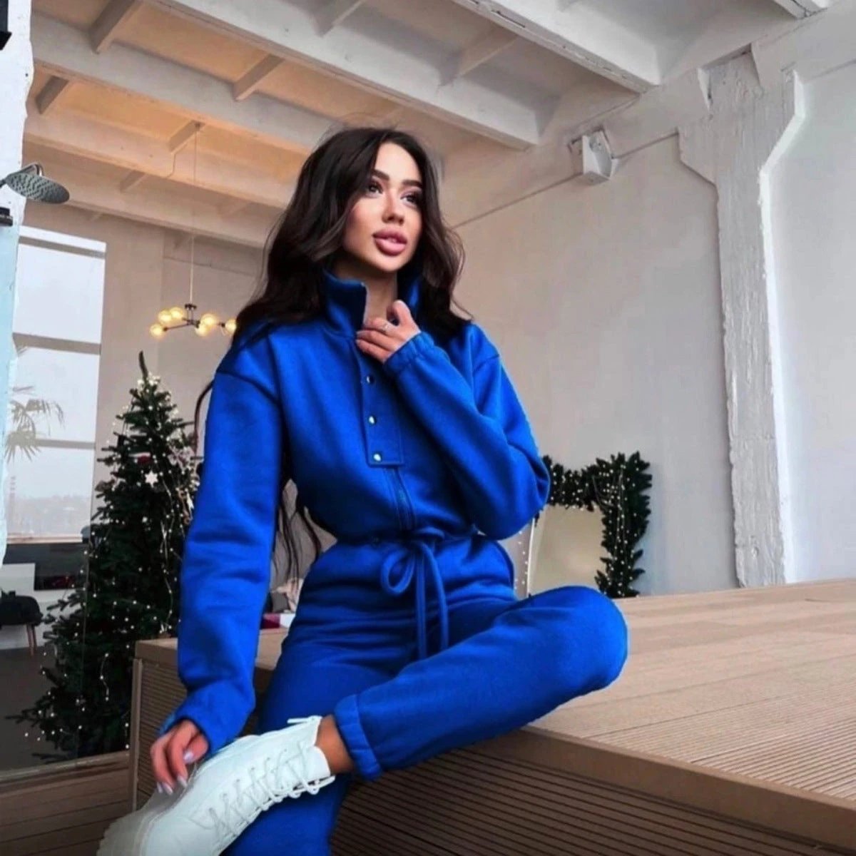 Stand-up Collar Cinched Leisure Jumpsuit by GJG Denim
