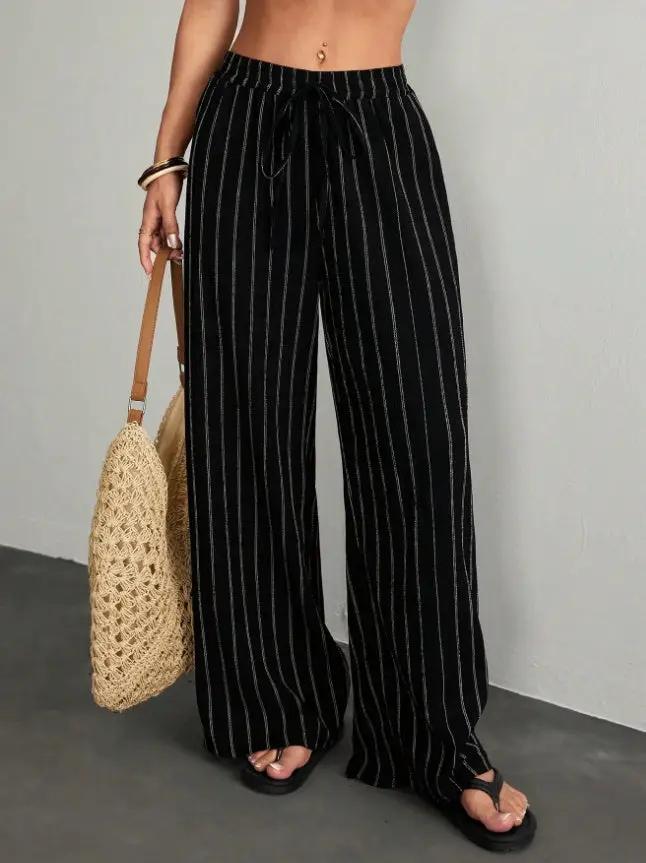 Plus Size High-Waisted Textured Wide-Leg Pants Pear-Shaped Body Slimming 2026 Summer Style Casual Style Vertical Striped Wide-Leg Pants by GJG Denim