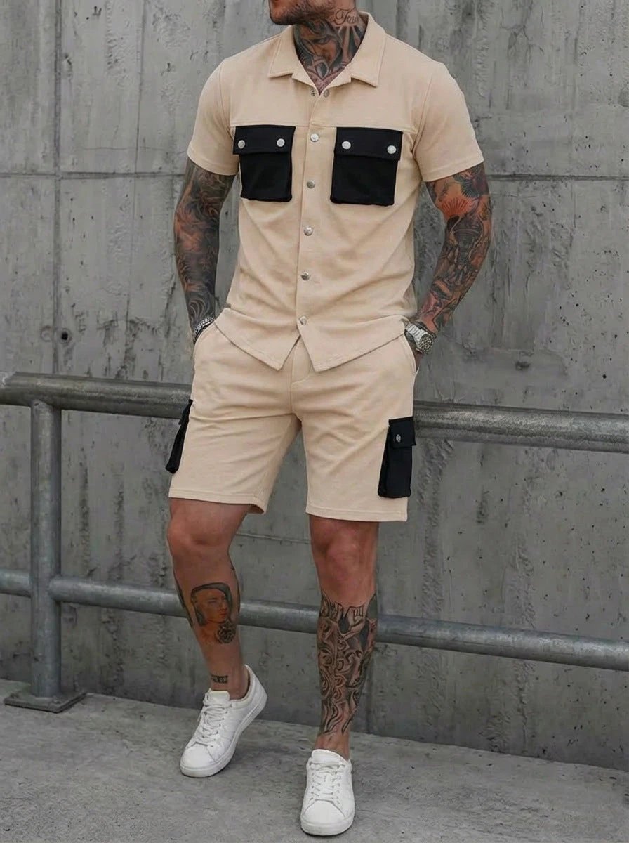 Men's Patchwork Multi-Pocket Set by GJG Denim