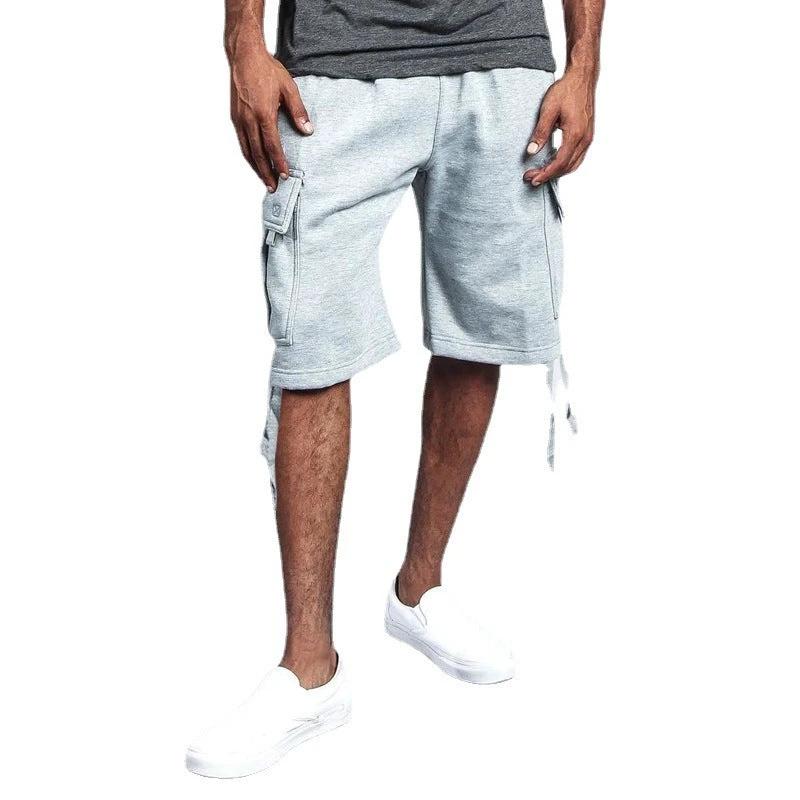 Men's Casual Five-point Overalls Multi-pocket Loose Straight Shorts by GJG Denim