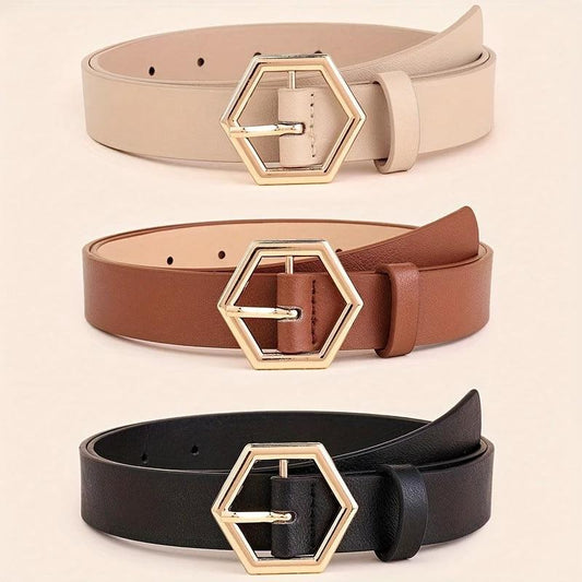 Women's Hexangular Star Irregular Gold Buckle PU Belt by GJG Denim