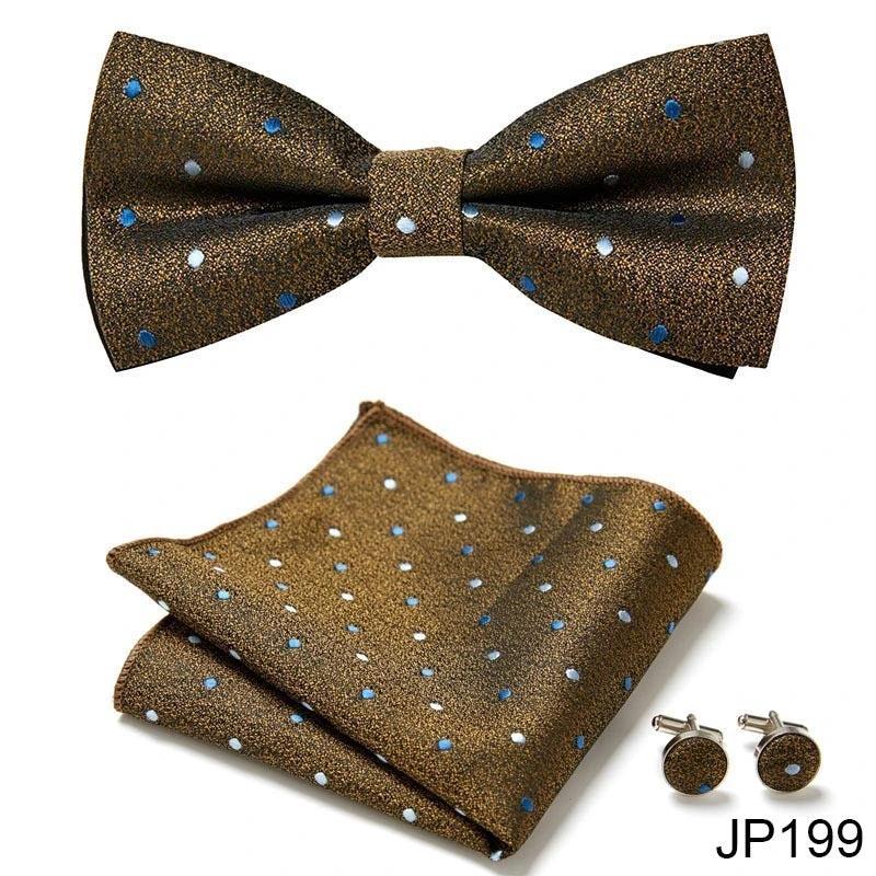 Men's Formal Bow Tie Handkerchief and Cuff links Set by GJG Denim