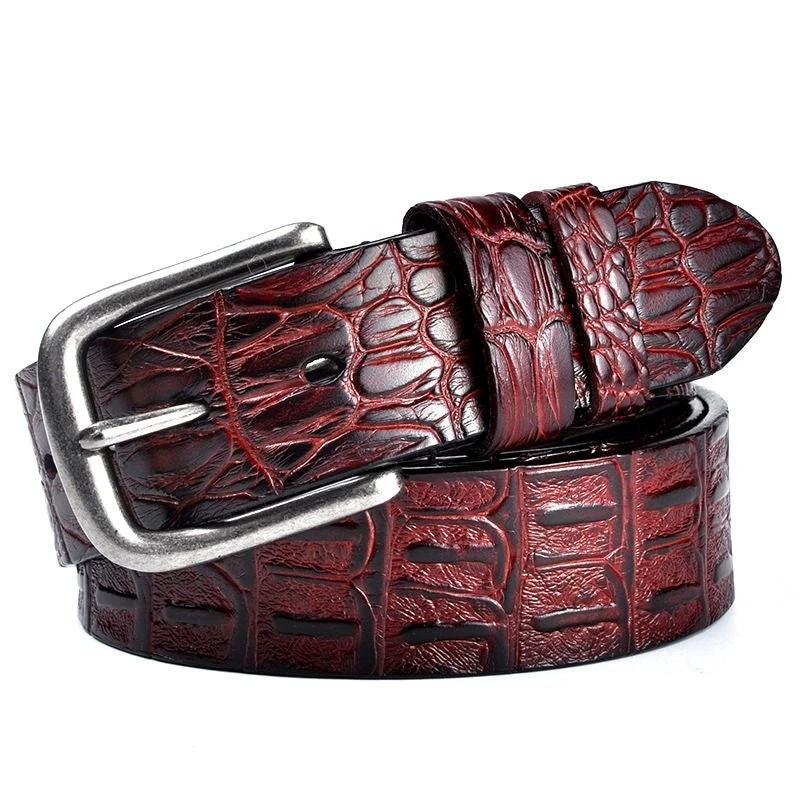 Men's Leather Crocodile Pattern Vintage Pin Buckle Belt by GJG Denim