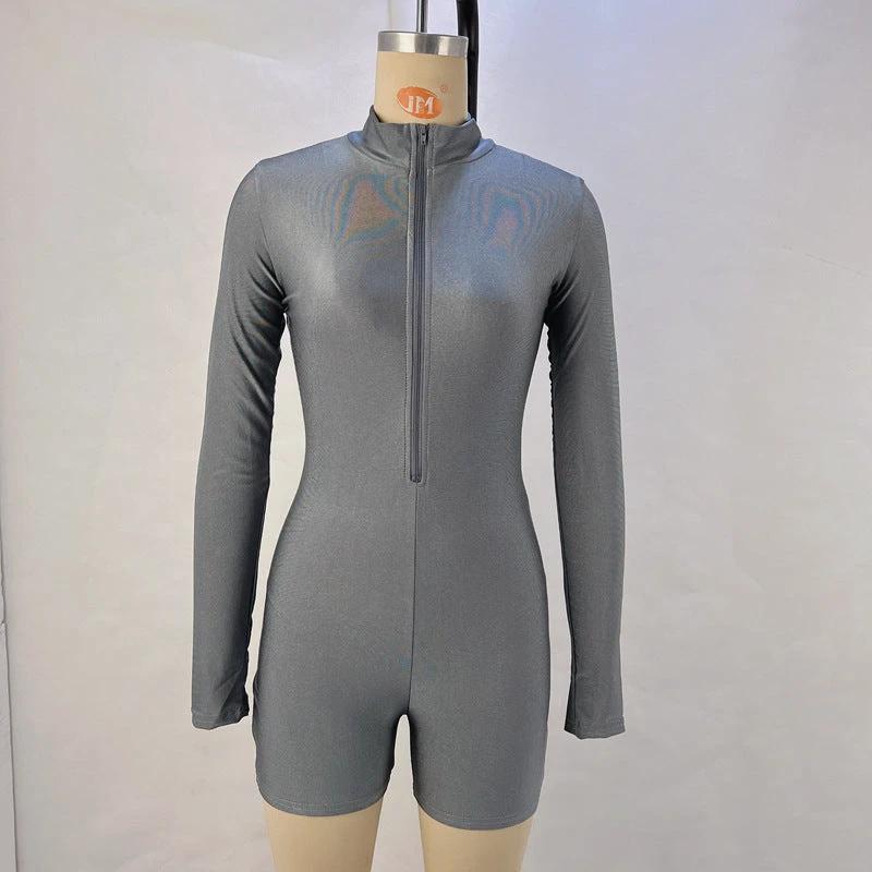 Fashion Outer Wear One-piece Shorts Tight Long Sleeve Design Zipper by GJG Denim