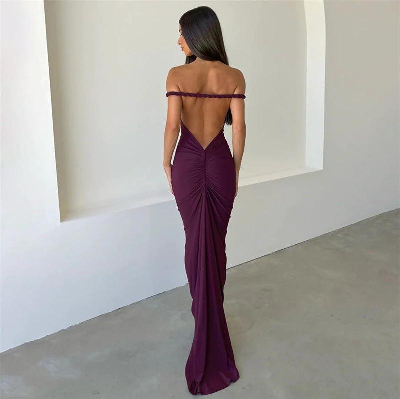 Halter Backless Pleating Sheath Dress by GJG Denim