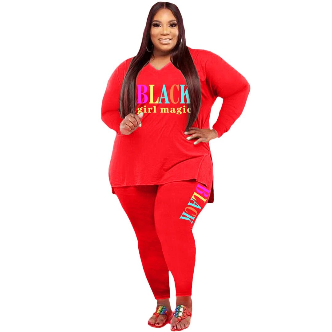Women's Plus Size Sports And Leisure Printed Two-piece Suit by GJG Denim