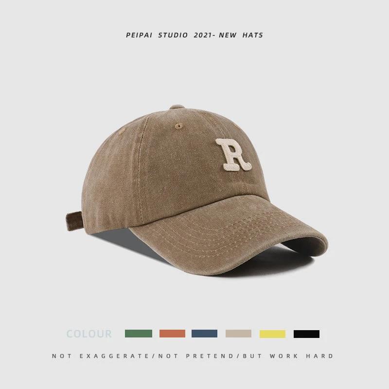 Washed Letter R Ball Cap For Men by GJG Denim