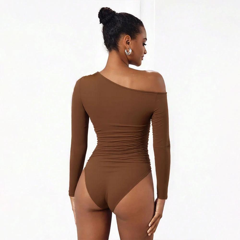Autumn And Winter New Y2K Slim-fitting Off-shoulder Long-sleeved Bodysuit by GJG Denim