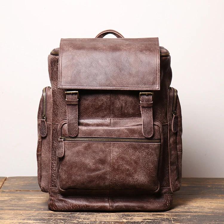 Retro Men's Genuine Leather Backpack by GJG Denim
