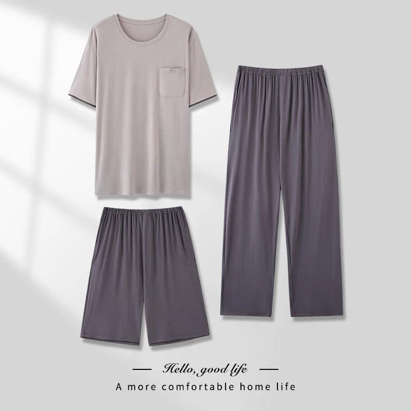 Men's Thin Short-sleeved Three-piece Pajamas set by GJG Denim