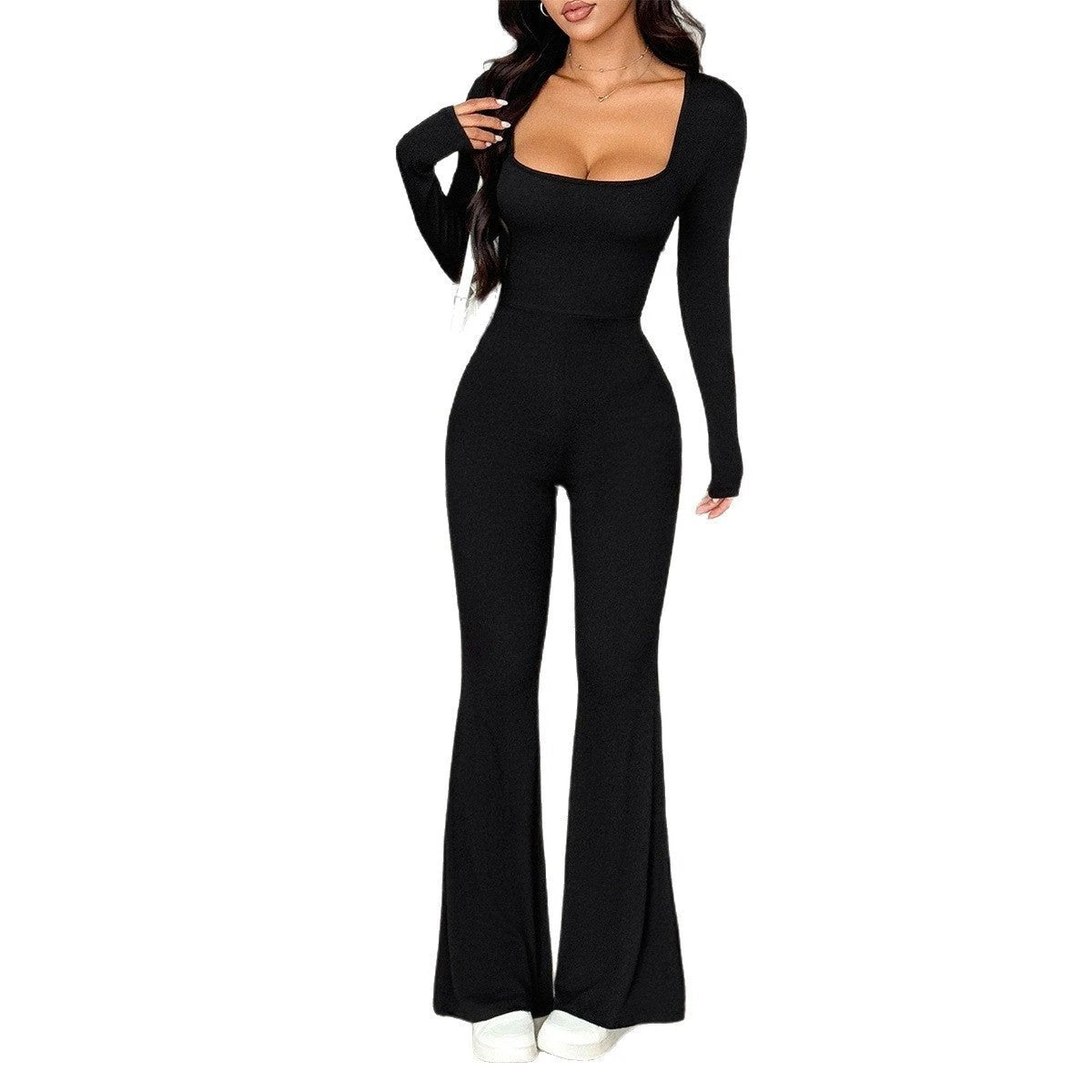 Yoga Style Long Sleeve Wide Leg Jumpsuit by GJG Denim