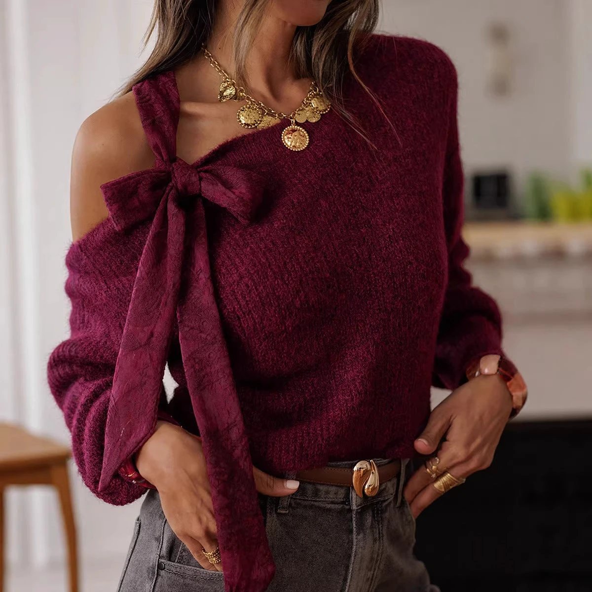 Timeless, Age-reducing Solid-color Sweater For Women With A European And American Vibe by GJG Denim
