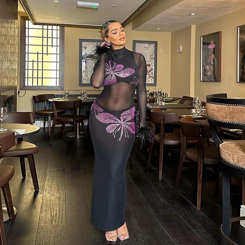 Butterfly Rhinestone Long Sleeve Dress by GJG Denim