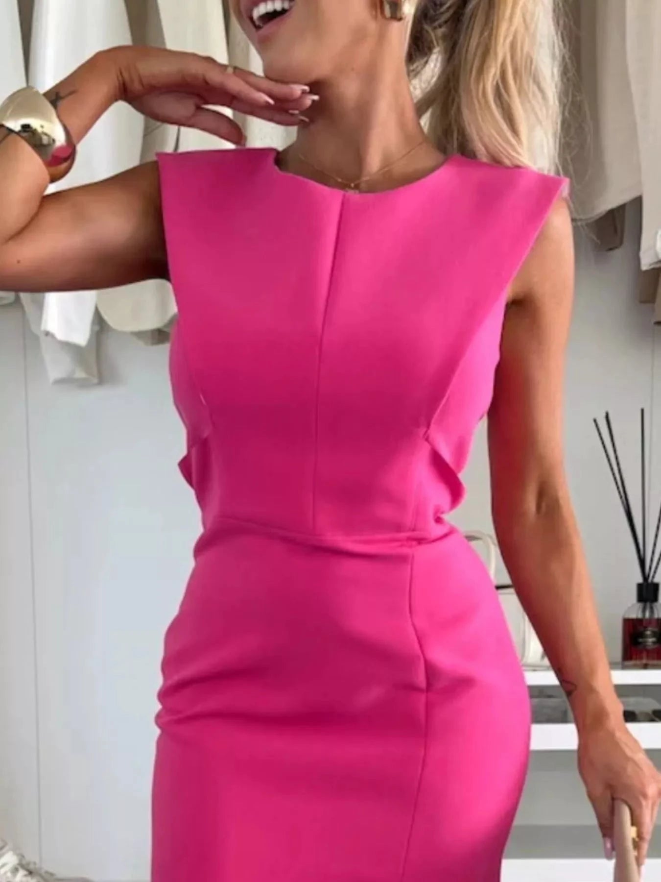 Full Size Slit Round Neck Sleeveless Dress Plus Size by Lady Ros