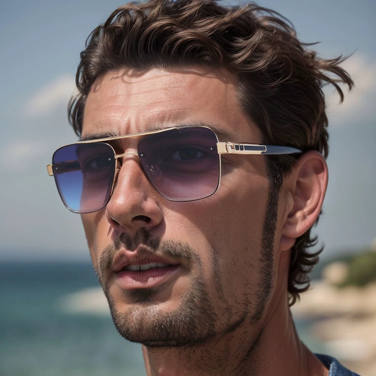Men's Fashionable Square-frame Sunglasses by GJG Denim