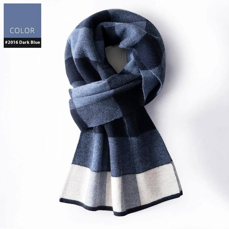 Men's Wool Winter Plaid Double-sided Scarf by GJG Denim