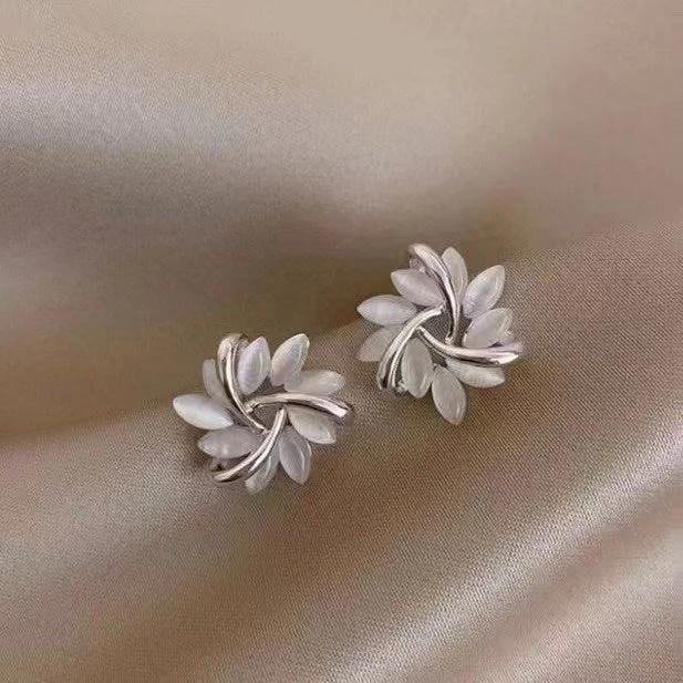 Cat's Eye Flower Earrings High Sense Opal Square Triangle Geometry Earrings by GJG Denim