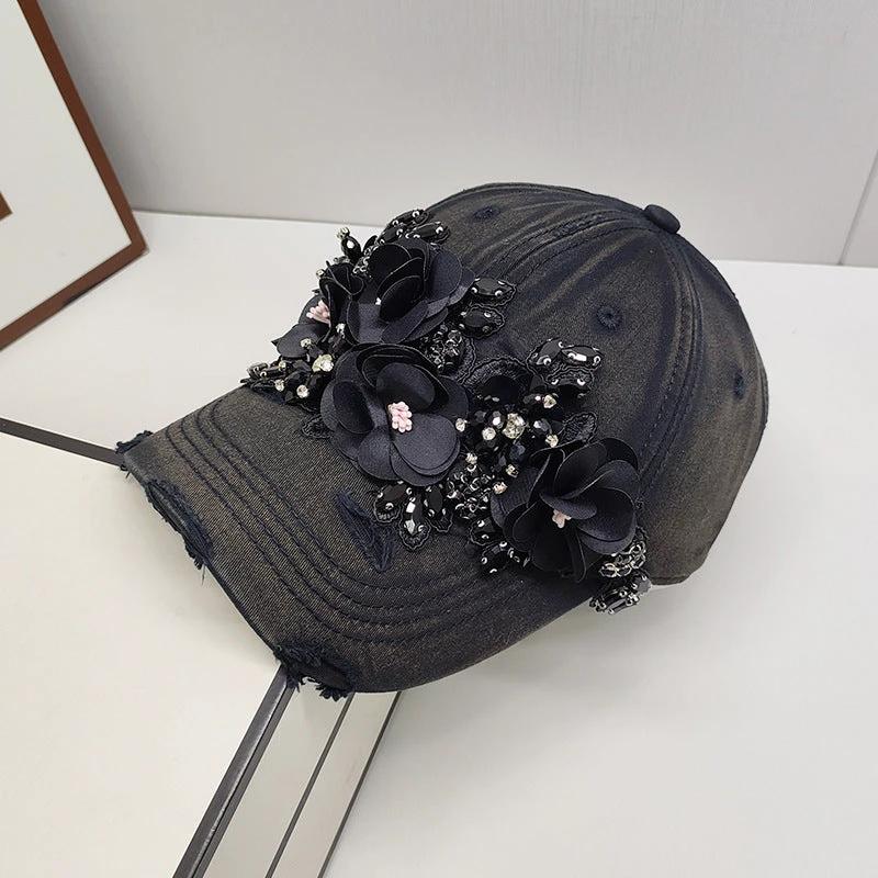 Fashion Colorful Sequin Rhinestones Sun Protection Light Luxury Peaked Cap by GJG Denim