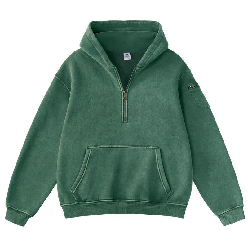 Men's Solid-Color Zip-Up Casual Loose Long-Sleeve Hoodie by GJG Denim